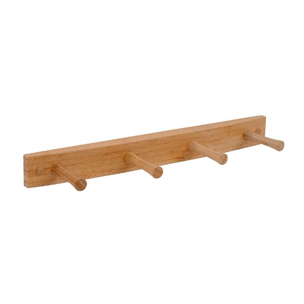 Picture of Wall Mount Wood Rack 4-Peg Bamboo